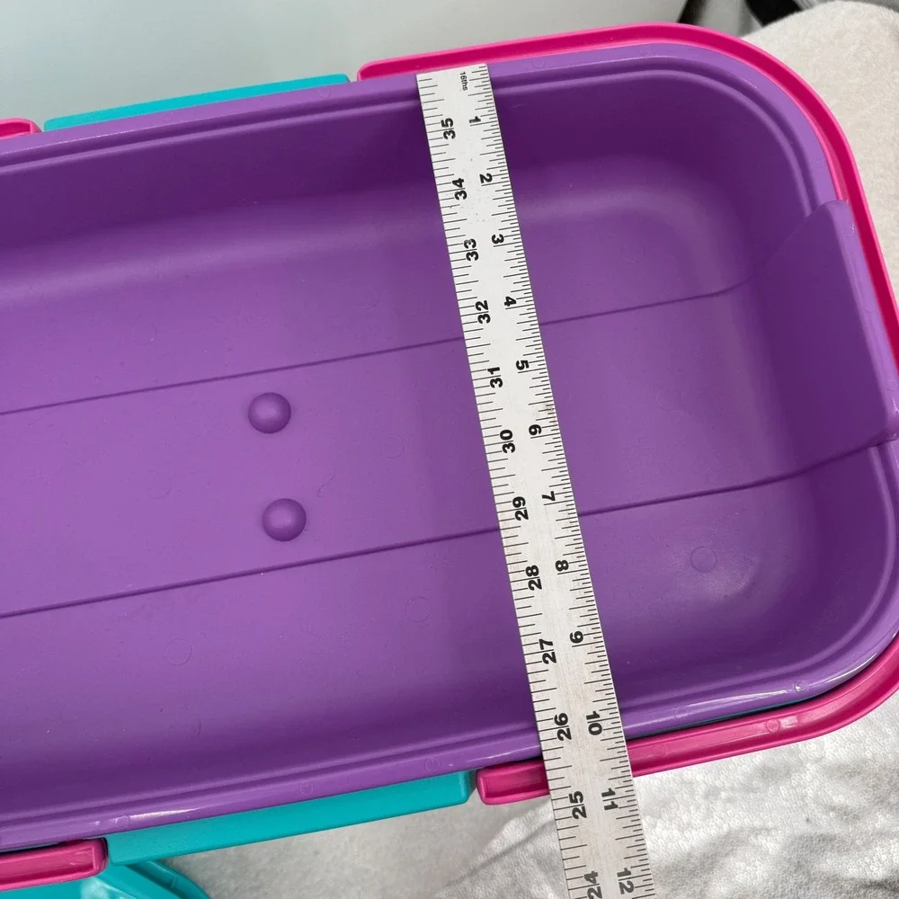 Vtg Eagle CraftStor Sewing Storage Box Teal Pink Purple 90s Retro USA Large 19